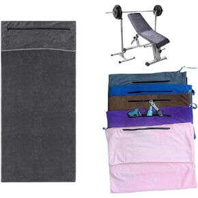 Angelica & Co Microfiber Fast Drying Gym Towel with Phone Pocket, Zipper, Fitness, Pilates, Yoga Mat Cover, Bench Cover, Camping - Grey M in Saudi Arabia