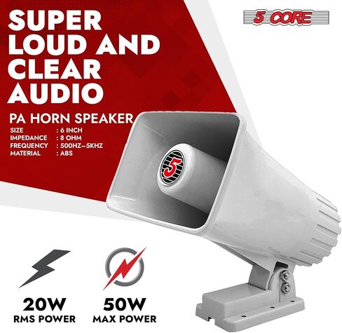 مكبر صوت 5 كور PA Horn مقاس 6 بوصة 50 وات نظام مكبرات صوت داخلي وخارجي عالي 8 أوم Reflex Megaphone ودعامة تثبيت والأجهزة متضمنة باللون الأسود - HW 405 BLK in Saudi Arabia