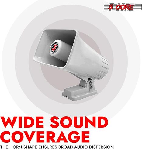 مكبر صوت 5 كور PA Horn مقاس 6 بوصة 50 وات نظام مكبرات صوت داخلي وخارجي عالي 8 أوم Reflex Megaphone ودعامة تثبيت والأجهزة متضمنة باللون الأسود - HW 405 BLK in Saudi Arabia