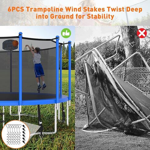 1500LBS 8 10 12 14 15 16 FT Tranpoline for Adults/Kids with Safety Enclosure Net, Basketball Hoop, Ball, Wind Stakes and Ladder, Heavy Duty Outdoor Recreational Tranpolines for Family in Kuwait