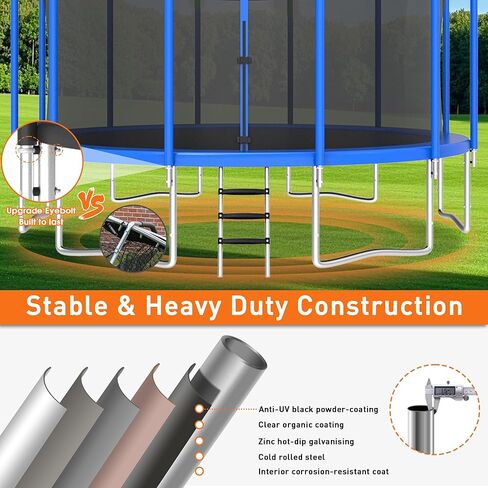 1500LBS 8 10 12 14 15 16 FT Tranpoline for Adults/Kids with Safety Enclosure Net, Basketball Hoop, Ball, Wind Stakes and Ladder, Heavy Duty Outdoor Recreational Tranpolines for Family in Kuwait