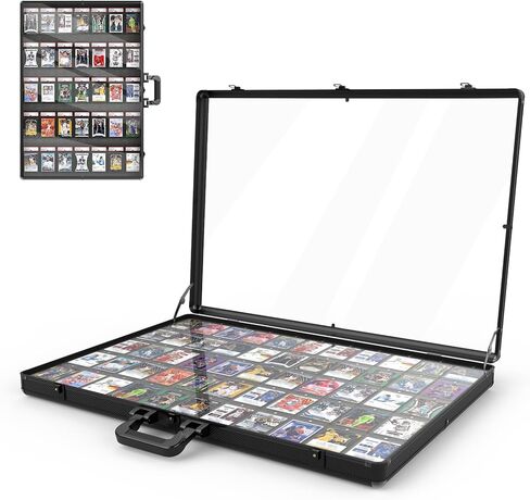 Aluminum Card Display Case with Lock and Customizable Foam Insert, Large Glass Tabletop Showcase for Collectible Cards, Jewelry, Trading Cards, Portable Acrylic Storage Box for Trade and Home Display in Kuwait