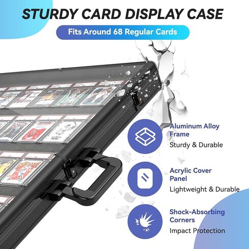 Aluminum Card Display Case with Lock and Customizable Foam Insert, Large Glass Tabletop Showcase for Collectible Cards, Jewelry, Trading Cards, Portable Acrylic Storage Box for Trade and Home Display in Kuwait