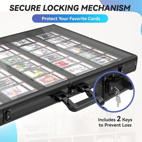 Aluminum Card Display Case with Lock and Customizable Foam Insert, Large Glass Tabletop Showcase for Collectible Cards, Jewelry, Trading Cards, Portable Acrylic Storage Box for Trade and Home Display in Kuwait