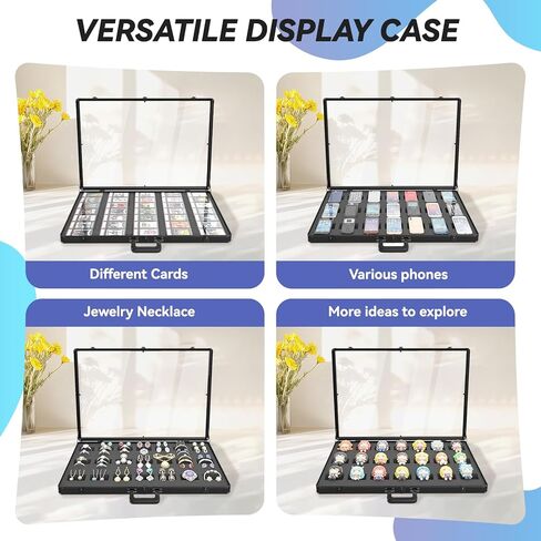 Aluminum Card Display Case with Lock and Customizable Foam Insert, Large Glass Tabletop Showcase for Collectible Cards, Jewelry, Trading Cards, Portable Acrylic Storage Box for Trade and Home Display in Kuwait