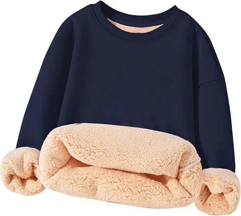 Unisex Boys Girls Fleece Sweatshirts Kids Crewneck Sweater Thick Sherpa Lined Pullover Warm Winter Tops Tween Clothes in Saudi Arabia