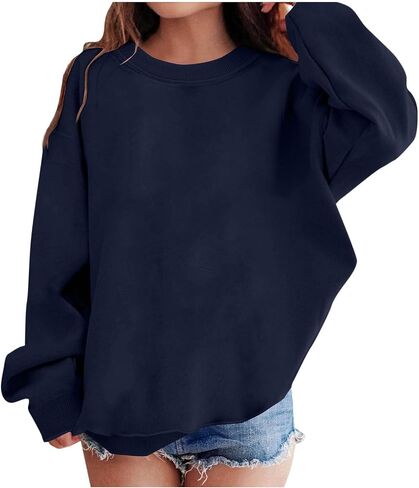 Unisex Boys Girls Fleece Sweatshirts Kids Crewneck Sweater Thick Sherpa Lined Pullover Warm Winter Tops Tween Clothes in Saudi Arabia