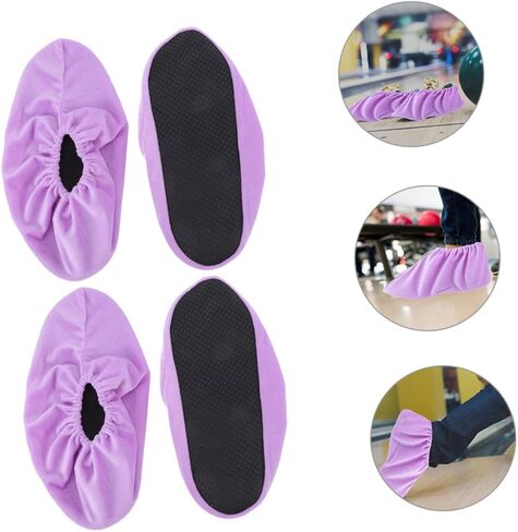 Bowling Shoe Covers Non-Slip Reusable Lint Material Thick Indoor Protector 4 Pairs for Women Men for Home Use Bowling Accessories Violet in Saudi Arabia