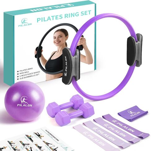 Pilates Ring Set - Studio-Grade Anti-Deformation Pilates Kit - Pilates Equipment for Home Workout - 14'' Pilates Ring, Pilates Ball, 2 Dumbbells, 5 Resistance Bands for Toning Arms, Thighs in Saudi Arabia