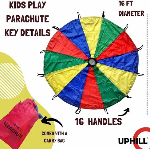 UPHILL Kids Play Parachute Rainbow Colors Parachute Game and Playground Activities Children Gymnastics Cooperative Games 6 Ft, 12 Ft, 16Ft, 20 Ft (12) in Saudi Arabia