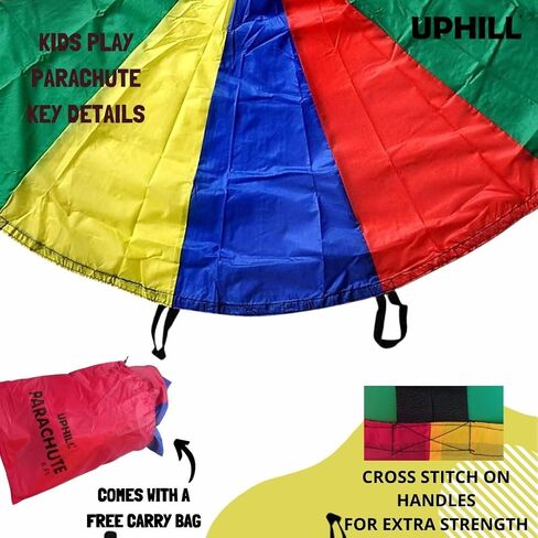 UPHILL Kids Play Parachute Rainbow Colors Parachute Game and Playground Activities Children Gymnastics Cooperative Games 6 Ft, 12 Ft, 16Ft, 20 Ft (12) in Saudi Arabia