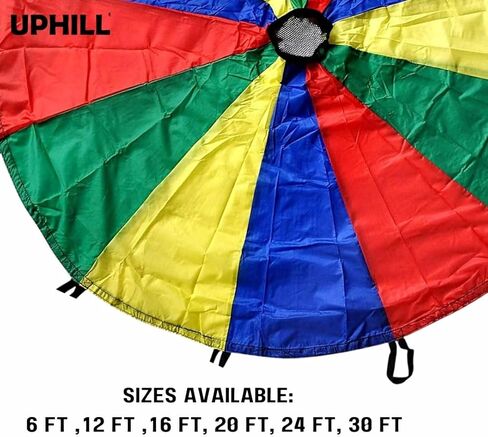 UPHILL Kids Play Parachute Rainbow Colors Parachute Game and Playground Activities Children Gymnastics Cooperative Games 6 Ft, 12 Ft, 16Ft, 20 Ft (12) in Saudi Arabia
