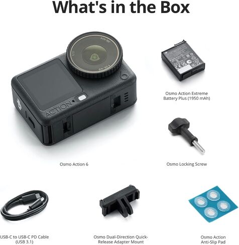DJI Osmo Action 6 Capture More Combo، كاميرا أكشن مقاومة للماء بدقة 8K مع مستشعر مربع 1/1.1 بوصة، فتحة متغيرة f/2.0–f/4.0، عمر بطارية ممتد مع بطاريتين، قضيب تمديد 1.5 متر in Saudi Arabia