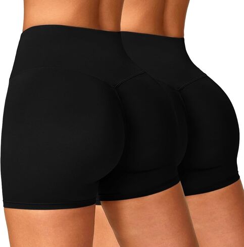 Women's 2 Piece Workout Biker Shorts High Waist Tummy Control Scrunch Butt Lifting Gym Yoga Running Shorts in Saudi Arabia