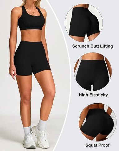 Women's 2 Piece Workout Biker Shorts High Waist Tummy Control Scrunch Butt Lifting Gym Yoga Running Shorts in Saudi Arabia
