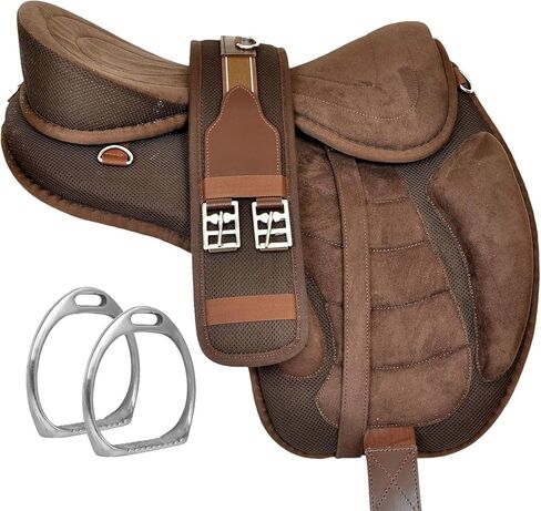 ADB CREATIONS All Purpose Pony and Adult Synthetic Treeless Freemax English Horse Saddles Size with Matching Girth & Aluminum Stirrups 10 to 18 Inch Seat in Saudi Arabia