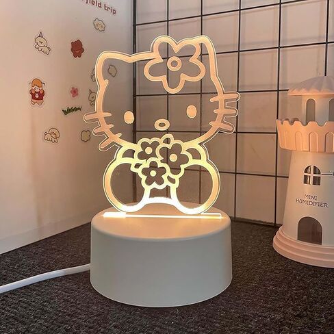 3 ألوان متغيرة لضوء الليل الكرتوني، مصباح مكتب LED ثلاثي الأبعاد Kawaii، مصباح ليلي للنوم من الأكريليك كأفضل الهدايا للنساء المراهقات والأولاد والبنات in Kuwait