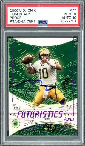 Tom Brady Autographed 2000 U.D. Ionix Rookie Card #77 New England Patriots PSA 9 Auto Grade Gem Mint 10 PSA/DNA #95792151 - Football Slabbed Autographed Rookie Cards in Saudi Arabia