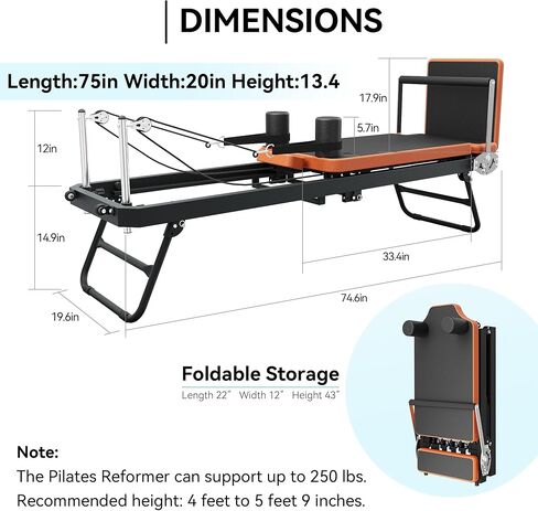 Pilates Reformer,Dpiolrcag Foldable Pilates Machine & Equipment for Home Use and Gym Workout with Jump Board, Suitable for Advanced and Beginners Users, Up to 250 lbs Weight Capacity in Saudi Arabia