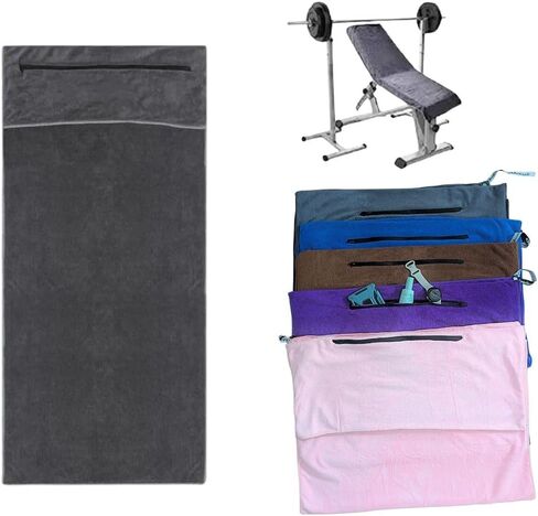 Angelica & Co Microfiber Fast Drying Gym Towel with Phone Pocket, Zipper, Fitness, Pilates, Yoga Mat Cover, Bench Cover, Camping - Grey M in Saudi Arabia