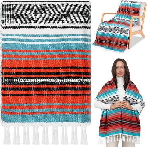Oudain Mexican Blankets and Throws 45 x 70 Inch, Cotton Outdoor Camping Cozy Blanket Woven Serape Restorative Yoga Fiesta Christmas Essential Supplies(Delicate Color) in Saudi Arabia