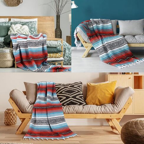 Oudain Mexican Blankets and Throws 45 x 70 Inch, Cotton Outdoor Camping Cozy Blanket Woven Serape Restorative Yoga Fiesta Christmas Essential Supplies(Delicate Color) in Saudi Arabia