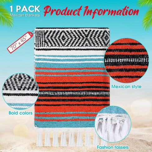 Oudain Mexican Blankets and Throws 45 x 70 Inch, Cotton Outdoor Camping Cozy Blanket Woven Serape Restorative Yoga Fiesta Christmas Essential Supplies(Delicate Color) in Saudi Arabia