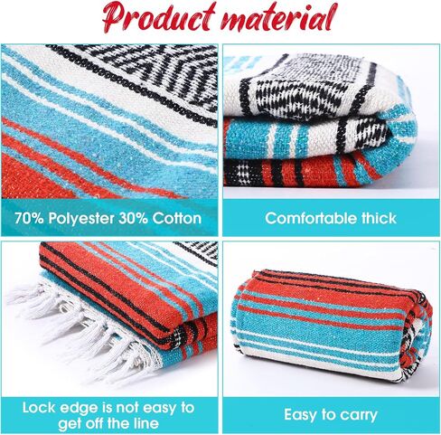 Oudain Mexican Blankets and Throws 45 x 70 Inch, Cotton Outdoor Camping Cozy Blanket Woven Serape Restorative Yoga Fiesta Christmas Essential Supplies(Delicate Color) in Saudi Arabia
