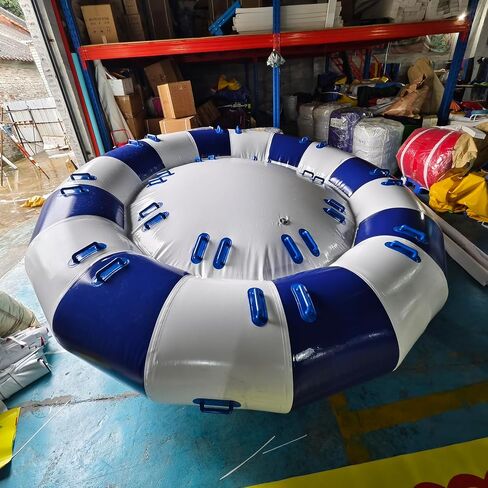 قارب ديسكو قابل للنفخ لـ 6 أشخاص - مادة PVC 10x10FT قابلة للنفخ بالماء UFO أنبوب قارب ديسكو نهري قابل للقطر للألعاب المائية في الهواء الطلق (أبيض + أزرق) in Kuwait