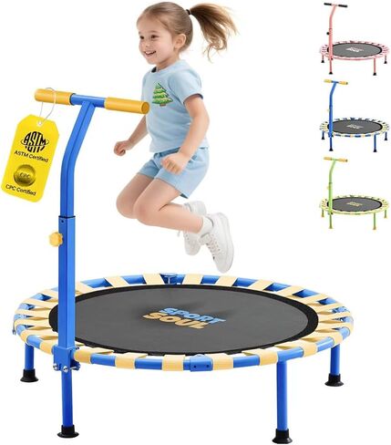 سبورتسول ترامبولين صغير مقاس 91.44 سم للأطفال من سن 3 إلى 6 سنوات، قابل للطي وخالي من الربيع، ترامبولين صغير للأطفال في الأماكن المغلقة والخارجية مع شريط مقبض قابل للتعديل in Kuwait