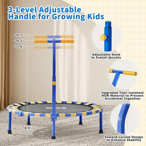 سبورتسول ترامبولين صغير مقاس 91.44 سم للأطفال من سن 3 إلى 6 سنوات، قابل للطي وخالي من الربيع، ترامبولين صغير للأطفال في الأماكن المغلقة والخارجية مع شريط مقبض قابل للتعديل in Kuwait
