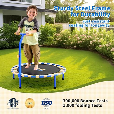 سبورتسول ترامبولين صغير مقاس 91.44 سم للأطفال من سن 3 إلى 6 سنوات، قابل للطي وخالي من الربيع، ترامبولين صغير للأطفال في الأماكن المغلقة والخارجية مع شريط مقبض قابل للتعديل in Kuwait