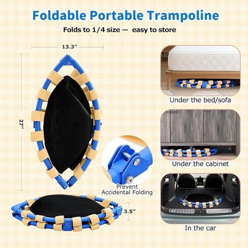 سبورتسول ترامبولين صغير مقاس 91.44 سم للأطفال من سن 3 إلى 6 سنوات، قابل للطي وخالي من الربيع، ترامبولين صغير للأطفال في الأماكن المغلقة والخارجية مع شريط مقبض قابل للتعديل in Kuwait