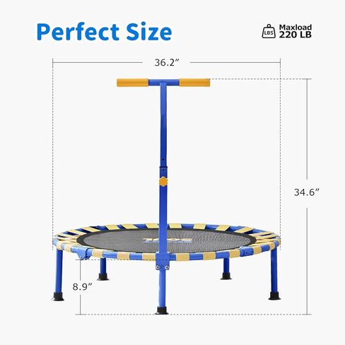 سبورتسول ترامبولين صغير مقاس 91.44 سم للأطفال من سن 3 إلى 6 سنوات، قابل للطي وخالي من الربيع، ترامبولين صغير للأطفال في الأماكن المغلقة والخارجية مع شريط مقبض قابل للتعديل in Kuwait