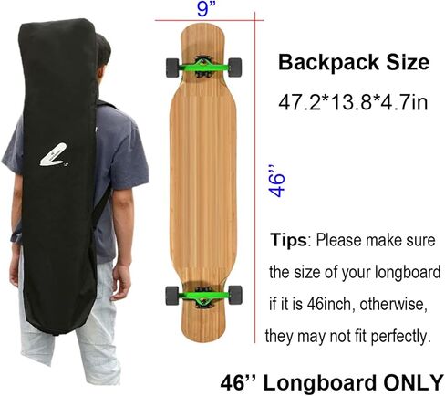 Portable Longboard Skateboard Backpack | 46inches Foldable Long Board Danceboard Travel Carry Bag | Professional for Beginner Longboard Players | Unisex Design for Men, Women, Youth and Adults in Saudi Arabia