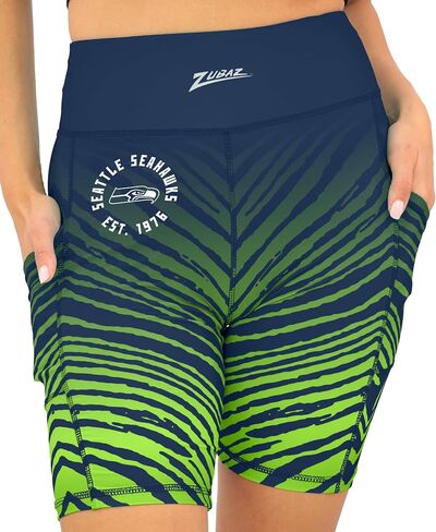Zubaz NFL Women's 7" High Waist Powermesh Bike Shorts with Pockets in Multiple Styles (Small - 3XL) in Saudi Arabia