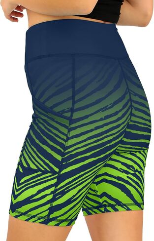 Zubaz NFL Women's 7" High Waist Powermesh Bike Shorts with Pockets in Multiple Styles (Small - 3XL) in Saudi Arabia