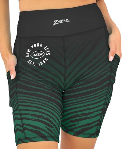 Zubaz NFL Women's 7" High Waist Powermesh Bike Shorts with Pockets in Multiple Styles (Small - 3XL) in Saudi Arabia