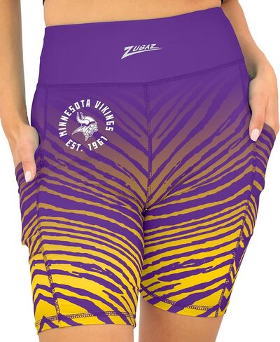 Zubaz NFL Women's 7" High Waist Powermesh Bike Shorts with Pockets in Multiple Styles (Small - 3XL) in Saudi Arabia