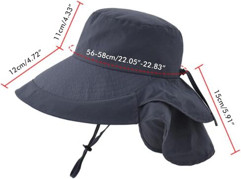 Women's Sun Hat with Neck Flap, Wide Brim Bucket Hat with Ponytail Hole and Chin Strap, Ideal for Summer Outdoor, Mountaineering, Cycling Grey in Saudi Arabia