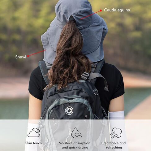 Women's Sun Hat with Neck Flap, Wide Brim Bucket Hat with Ponytail Hole and Chin Strap, Ideal for Summer Outdoor, Mountaineering, Cycling Grey in Saudi Arabia