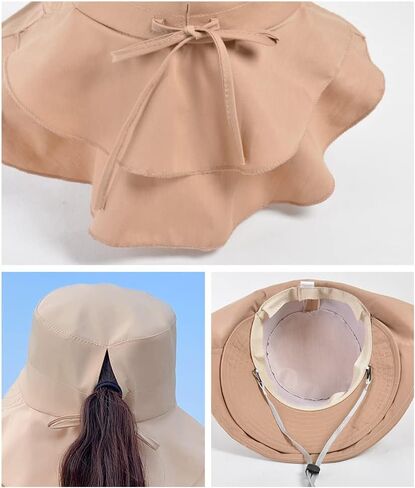 Women's Sun Hat with Neck Flap, Wide Brim Bucket Hat with Ponytail Hole and Chin Strap, Ideal for Summer Outdoor, Mountaineering, Cycling Grey in Saudi Arabia