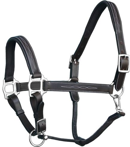 Exion Designer Stitched Padded Cushioned Horse Halter- Silver Hardware | Adjustable Chin and Throat Snap Halter | Replaceable Crownpiece Halter | Quick Release | Black, Havana Brown | Over, Full in Saudi Arabia