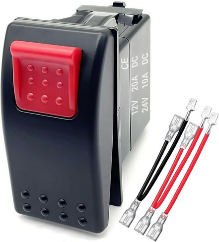 مفتاح Carling Rocker مع قفل أمان، DC 12V 20A/24V 10A قفل مفتاح الروك 5 دبوس SPST تشغيل/إيقاف، مفتاح تبديل أمان شديد التحمل مقاوم للماء للقوارب والسيارات والشاحنات RV Campervan Bus (أسود + أحمر) in Saudi Arabia