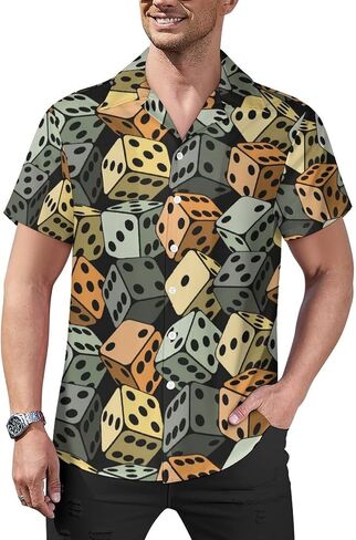 Dice Pattern Men's Short Sleeve Shirt Casual Button Down Hawaiian Shirts Summer Cuba Beach Tops in Saudi Arabia