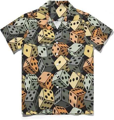 Dice Pattern Men's Short Sleeve Shirt Casual Button Down Hawaiian Shirts Summer Cuba Beach Tops in Saudi Arabia