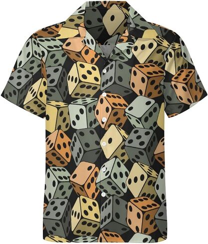 Dice Pattern Men's Short Sleeve Shirt Casual Button Down Hawaiian Shirts Summer Cuba Beach Tops in Saudi Arabia