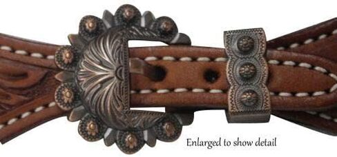 Showman Ladies Size Argentina Cow Leather Floral Tooled Spur Straps w/Copper Conchos in Saudi Arabia