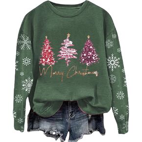 Christmas Sweatshirts for Women Xmas Merry Sweater Graphic Pullover Tops Cute Long Sleeve Crewneck Holiday Shirts in Kuwait