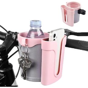 Bike Cup Holder & Phone Mount – 3-in-1 Waterproof Handlebar Drink Holder with Cell Phone Keys for Scooter, Bicycle – Fits Water Bottles, Cell Phones, Keys(Color:Pink and Grey) in Kuwait